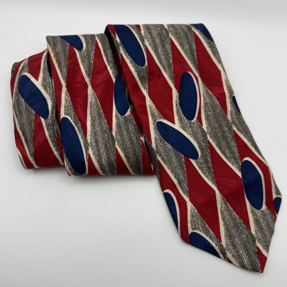 Robert Talbott Studio Silk Tie 4" Red Blue Geometric Abstract MCM Avant-Garde